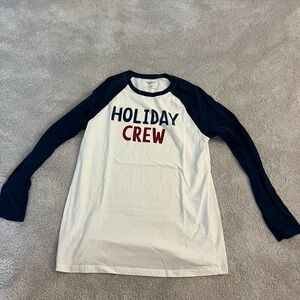 Holiday Crew Long Sleeve Pajama Set Men’s L Santa White Navy Blue